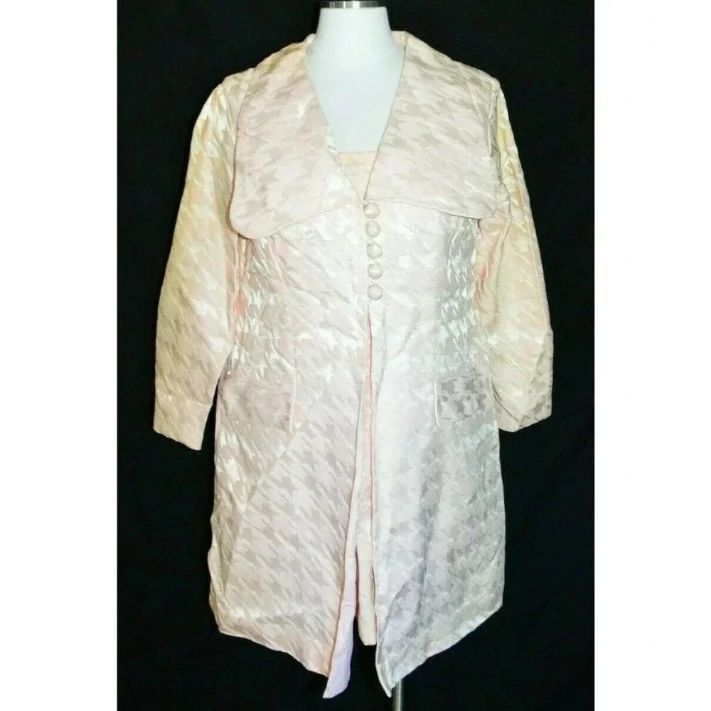 Pink Brocade Houndstooth Pattern Dress and Coat